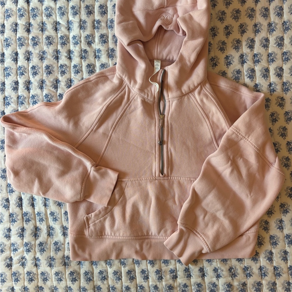 lululemon half zip cropped scuba in peony pink